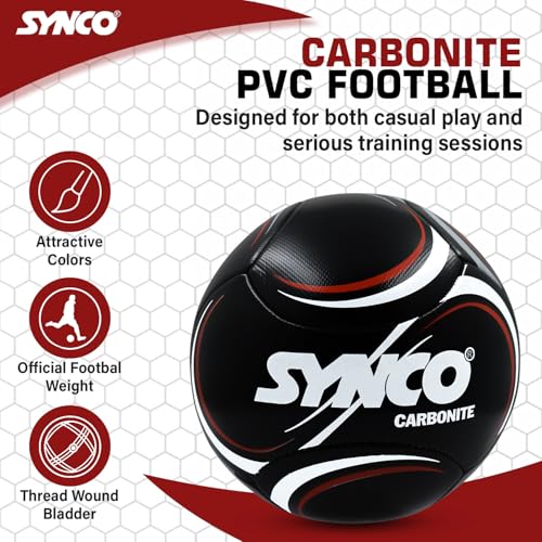 Synco Carbonite Football | PVC Machine Stitched | 6 Panel | Training Football for Beginners | Suitable for Soft & Turf Ground | Soccer Ball Size- 5 - Image 2
