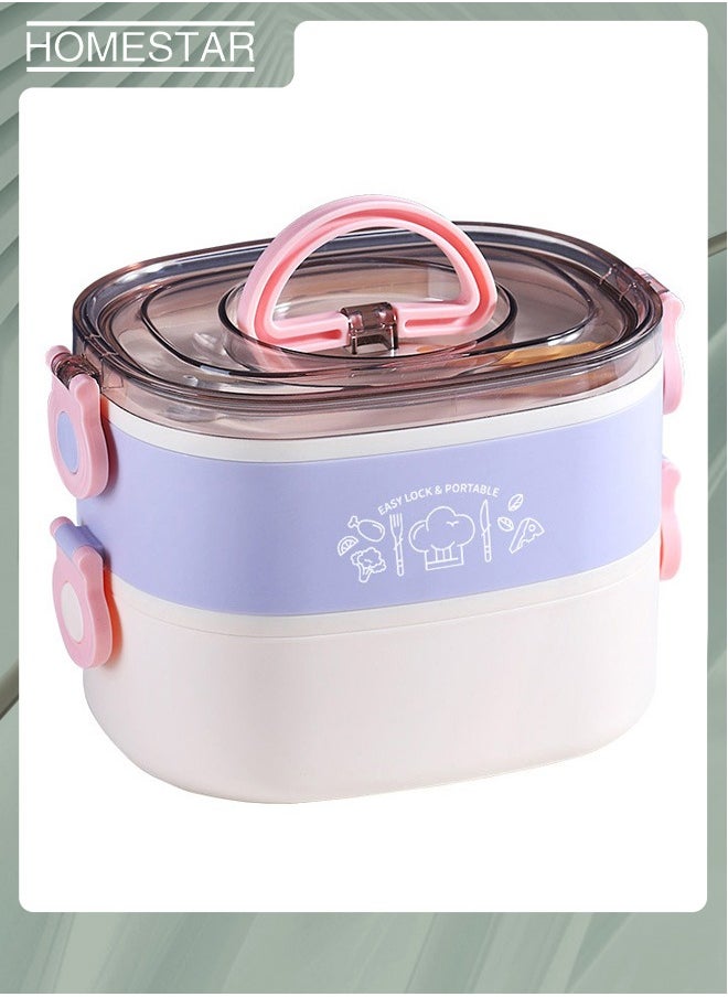Two Layer 304 Stainless Steel Bento Box with 3 Compartments Lunch Box Food Container For Adults Kids Purple/White
