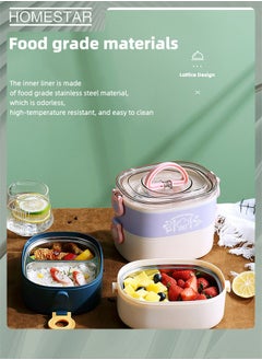 HOMESTAR Two Layer 304 Stainless Steel Bento Box with 3 Compartments Lunch Box Food Container For Adults Kids Purple/White  - Image 3
