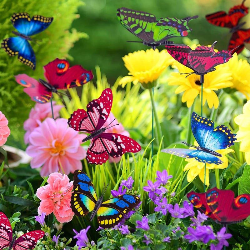 VGOODALL 50PCS Butterfly Garden Decorations, 11.8 inch Butterfly Stakes Ornaments Artificial Waterproof Butterflies for Flower Bouquet Outdoor Indoor Yard Art Patio Plant Pot Flower Bed Home Décor - Image 4