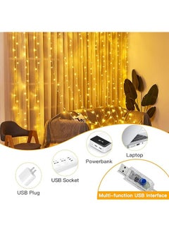 إيروريكس 300 مصباح ستائري خرافي 3X3 متر، أبيض دافئ، قابس USB في 8 أوضاع، أضواء معلقة مع جهاز تحكم عن بعد للنافذة وأعياد الميلاد ورمضان والحفلات الداخلية والخارجية، أبيض دافئ 3X3 متر  - Image 5