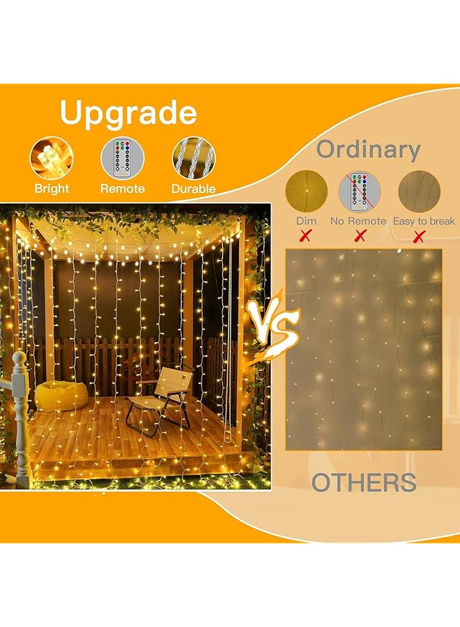 erorex 300Led Fairy Curtain Lights 3X3M Warm White Usb Plug In 8 Modes String Hanging Lights With Remote For Window Birthday Ramadan Indoor And Outdoor Party Warm White 3X3M - Image 3