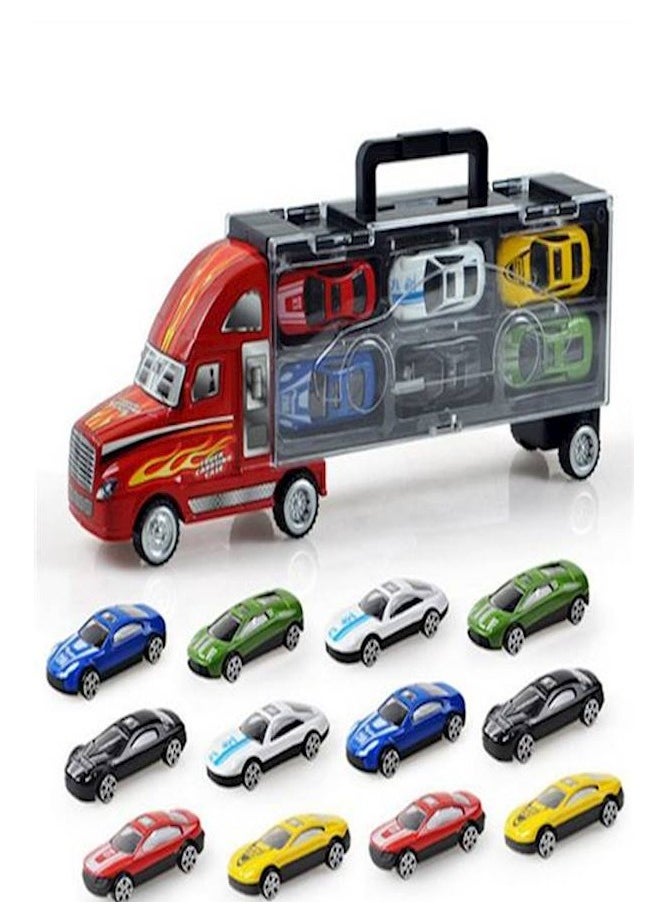 12-Piece Racer Vehicle With Container Truck Mini Pull Back Car Toy Set 