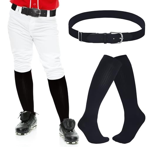Dxhycc Youth Baseball Socks and Belt Combo Set Softball Baseball Socks and Elastic Waist Belt for Youth Boys Girls, Black - Image 4