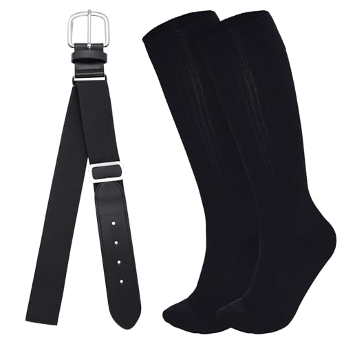 Dxhycc Youth Baseball Socks and Belt Combo Set Softball Baseball Socks and Elastic Waist Belt for Youth Boys Girls, Black - Image 1