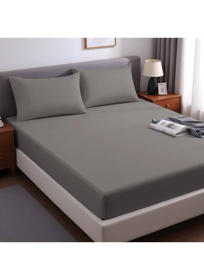 LINENWALAS Linenwalas 100% Supima Cotton King Fitted Sheet, Premium Luxury Bed Sheets - King Size, 1200 Thread Count, 16" Deep Pocket Bottom Sheet, 3 Pc Set, 1 Fitted Sheet, 2 Pillowcases - Light Grey  - Image 2