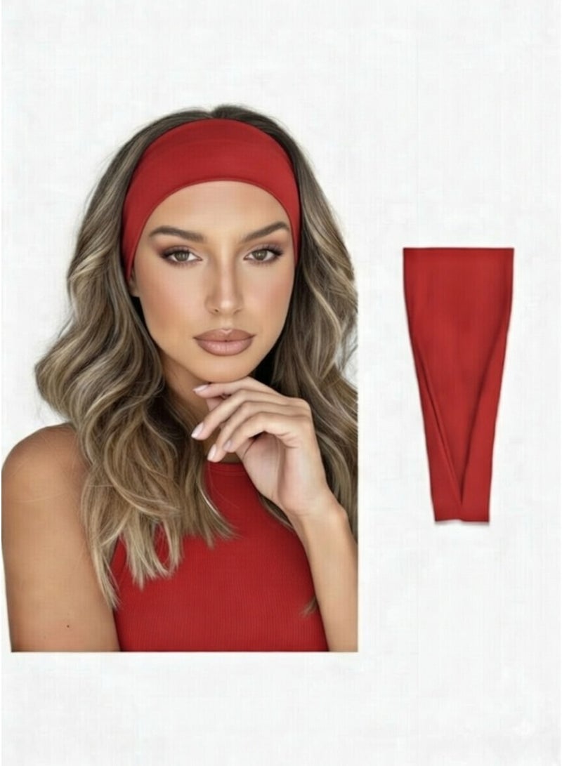 بندانة رياضية للنساء، عصابة رأس قطن قابل للتمدد لممارسة اليوجا والتمارين الرياضية(احمر) - Image 1