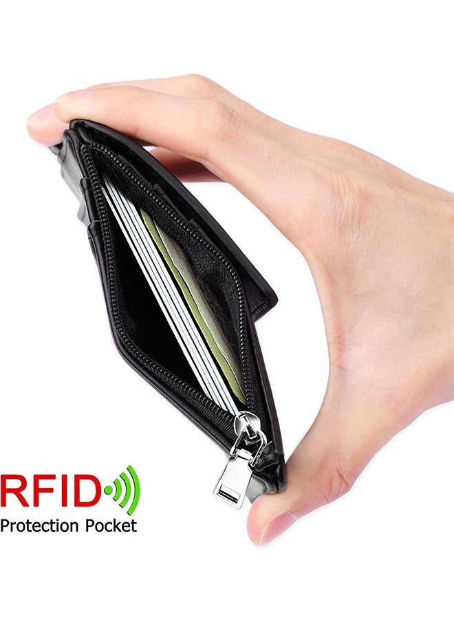 Generic Badge Holder with Zipper, PU Leather ID Badge Card Holder Wallet with 5 Card Slots, 1 Side RFID Blocking Pocket and 20 inch Neck Lanyard Strap for Offices ID, School ID, Driver Licence (Black)  - Image 5
