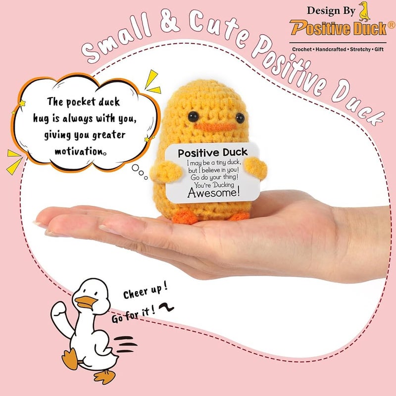 KASTWAVE Cute Mini Positive Crochet Duck, Handmade Emotional Cheer Support Positive Inspirational Small Funny Cute Duck, Pickle Potato Nuggets Present, for Him Men Friend Coworker Birthdays Graduation - Image 2