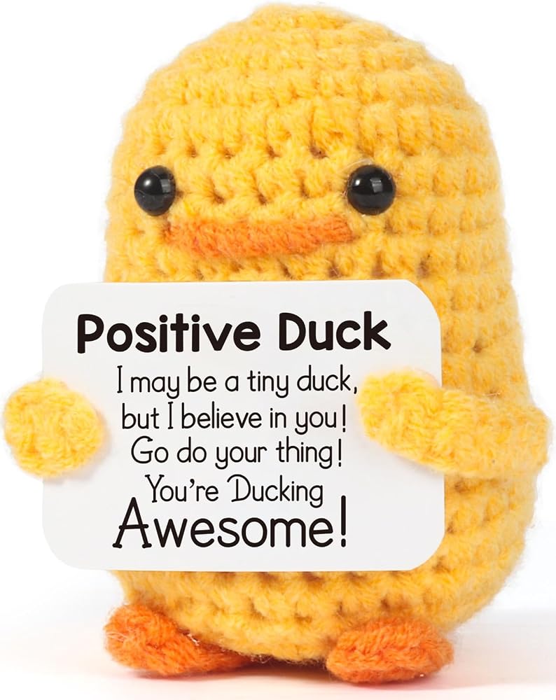 KASTWAVE Cute Mini Positive Crochet Duck, Handmade Emotional Cheer Support Positive Inspirational Small Funny Cute Duck, Pickle Potato Nuggets Present, for Him Men Friend Coworker Birthdays Graduation - Image 1
