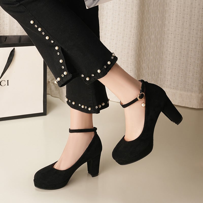 2024 Spring Fashion High Heeled Small Thick Bottom 28-47 Oversized Small Size Buckle Shallow Mouth Single Shoes - Image 2