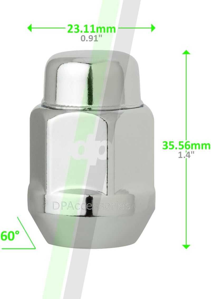 DPAccessories 20 Chrome 14x1.5 Closed End Bulge Acorn Lug Nuts - Cone Seat - 13/16" Hex - Image 3