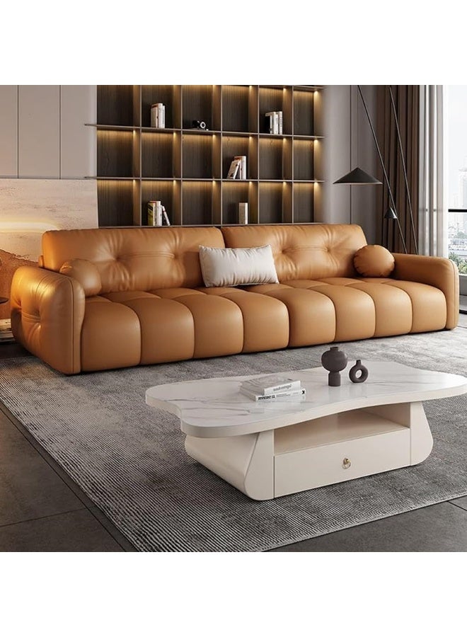Zayn comforts Tufted Faux Leather Modern Standard Sofa with Square Arm for Home 240x100x85cm (Brown) - Image 1