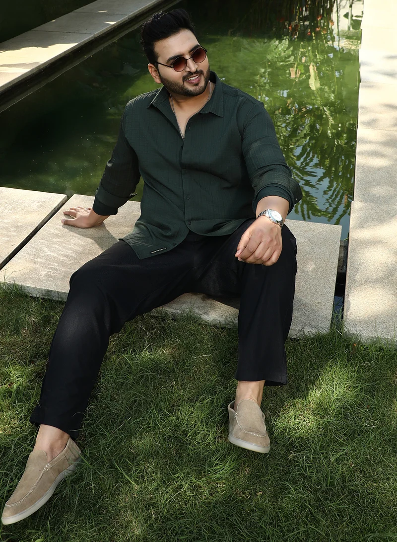 Instafab Plus Instafab Plus Men's Emerald Green Tartan-Tactile Shirt For Casual Wear | Spread Collar | Long Cuffed Sleeves | Button Closure | Plus Size Shirt Crafted With Comfort Fit For Everyday Wear