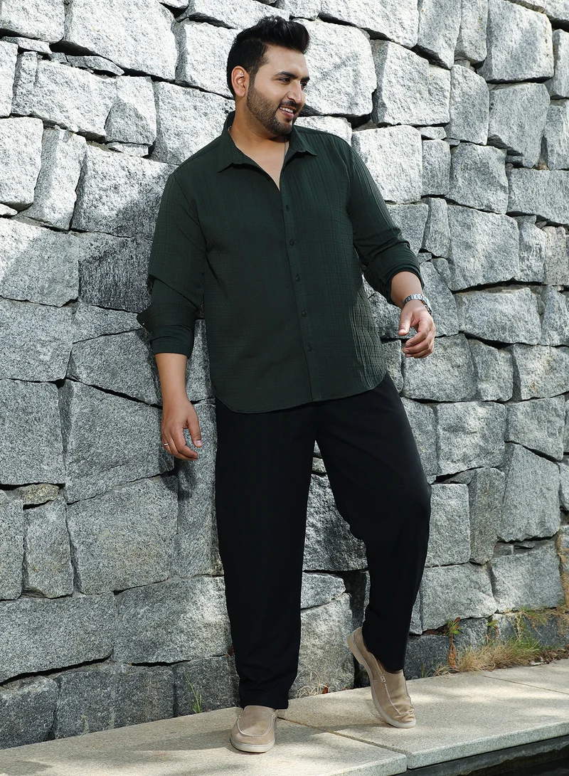 Instafab Plus Instafab Plus Men's Emerald Green Tartan-Tactile Shirt For Casual Wear | Spread Collar | Long Cuffed Sleeves | Button Closure | Plus Size Shirt Crafted With Comfort Fit For Everyday Wear
