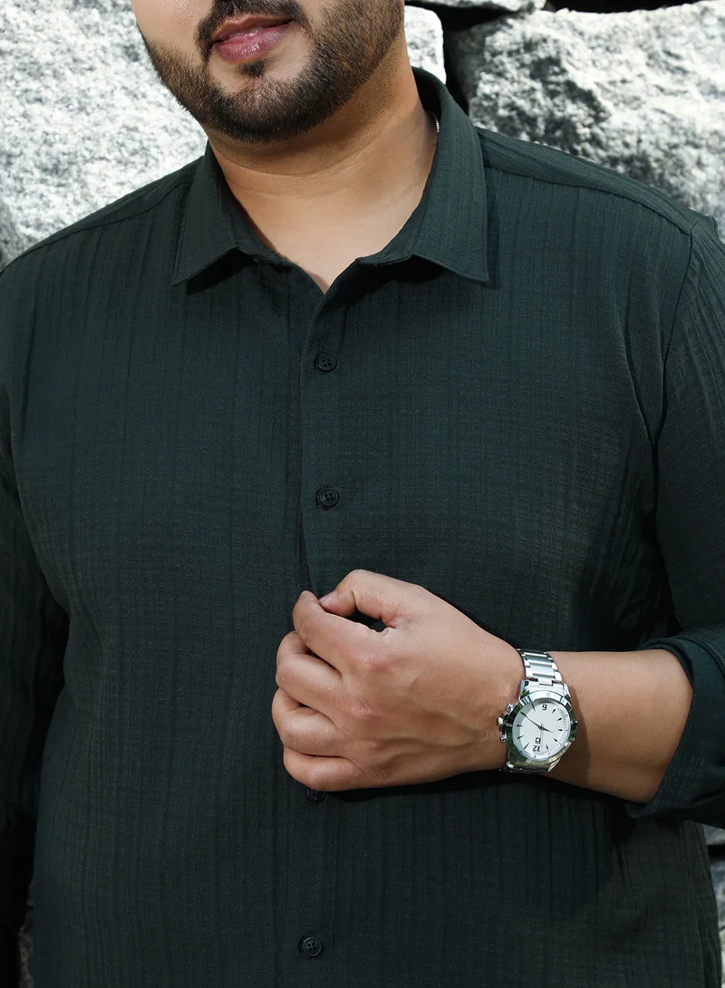 Instafab Plus Instafab Plus Men's Emerald Green Tartan-Tactile Shirt For Casual Wear | Spread Collar | Long Cuffed Sleeves | Button Closure | Plus Size Shirt Crafted With Comfort Fit For Everyday Wear