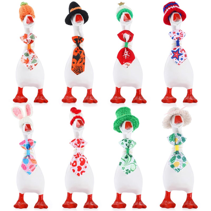 Geyoga 8 Set 7 Inch Mini Desk Goose Outfits Holiday Mini Knitting Hat Bandana Headwear Accessory for Magnetic Goose Statue (Tie) - Image 1