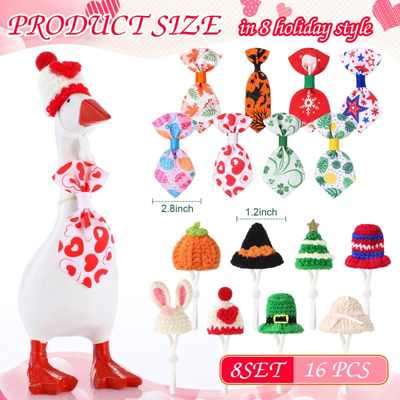 Geyoga 8 Set 7 Inch Mini Desk Goose Outfits Holiday Mini Knitting Hat Bandana Headwear Accessory for Magnetic Goose Statue (Tie) - Image 2