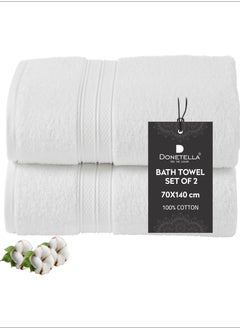 Donetella Premium 100 % Combed Cotton 2-Pcs Bath Towel Set (70 X 140 CM) 600 GSM Large Towel, Highly Absorbent, Quick Dry,Best Towel for Bathroom, Spa And Hotel,White  - Image 1