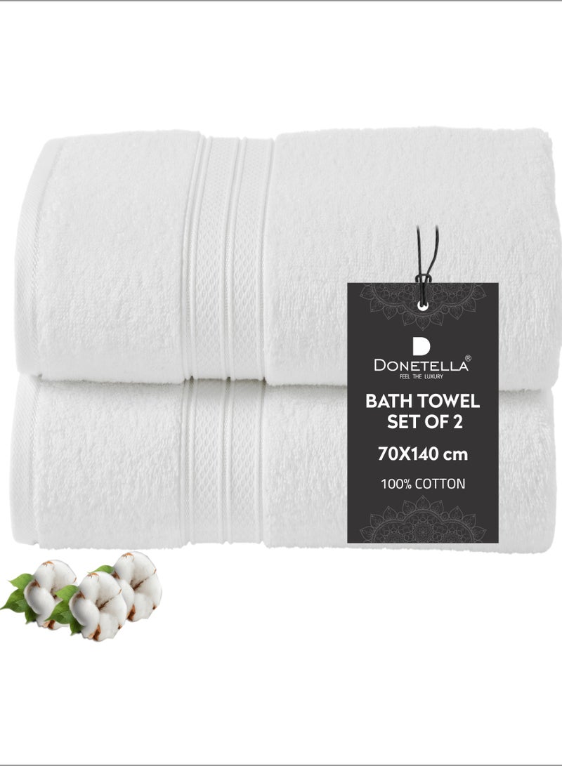 Donetella Premium 100 % Combed Cotton 2-Pcs Bath Towel Set (70 X 140 CM) 600 GSM Large Towel, Highly Absorbent, Quick Dry,Best Towel for Bathroom, Spa And Hotel,White  - Image 1