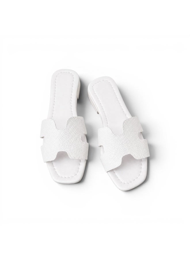 LIFESTYLISH Slippers flat leather Stylish with the letter H - SL-230 - White - Image 2