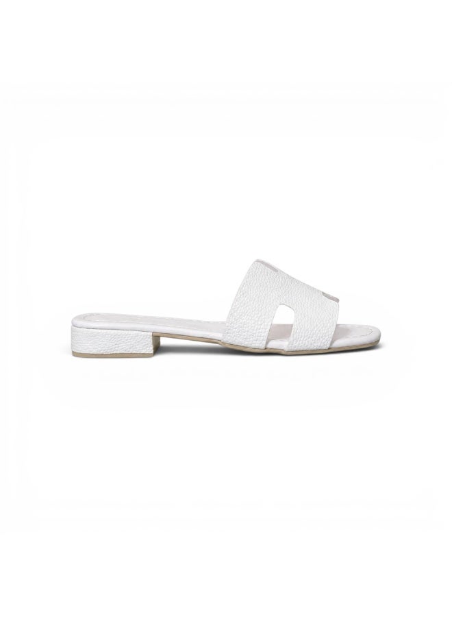 LIFESTYLISH Slippers flat leather Stylish with the letter H - SL-230 - White - Image 4