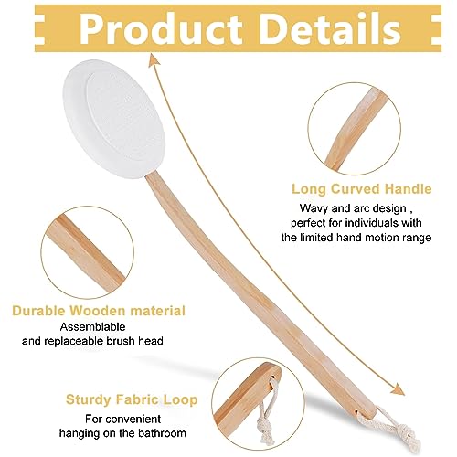 MAYCREATE Lotion Applicator Body Cleansing Brush For Your Back, Lotion Applicators, Long Wooden Handle With 3 Replaceable Brush Head For Bath And Shower, Exfoliating Or Dry Skin Brushing - Image 3