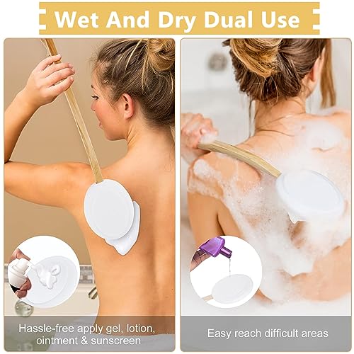 MAYCREATE Lotion Applicator Body Cleansing Brush For Your Back, Lotion Applicators, Long Wooden Handle With 3 Replaceable Brush Head For Bath And Shower, Exfoliating Or Dry Skin Brushing - Image 4