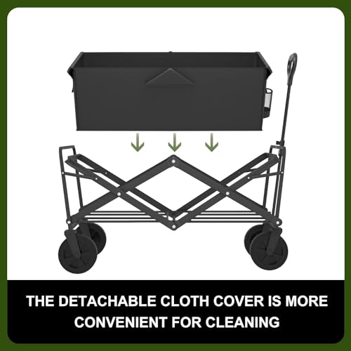 Matiko Collapsible Foldable Wagon, Heavy Duty Beach Cart, Folding Wagon Portable, Black Large Capacity Utility Wagon, Garden Cart with Adjustable Handle for Shopping, Camping, Outdoor 43cm*72cm*43cm (Medium) - Image 2