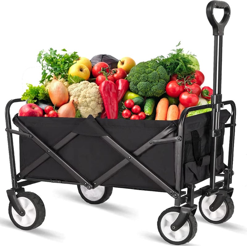 Matiko Collapsible Foldable Wagon, Heavy Duty Beach Cart, Folding Wagon Portable, Black Large Capacity Utility Wagon, Garden Cart with Adjustable Handle for Shopping, Camping, Outdoor 43cm*72cm*43cm (Medium) - Image 5