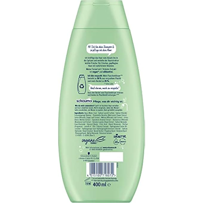 Schauma SCHWARZKOPF SHAMPOO 7 HERBS (2  400 ML), HAIR SHAMPOO GIVES THE HAIR STRUCTURE A LIGHT FRESHNESS, NOURISHING SHAMPOO FOR NORMAL TO QUICKLY GREASY HAIR - Image 3