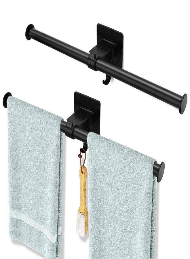 Realand 2 Pack Adjustable Towel Bar, Adhesive Towel Rack for Bathroom Wall 16in Hand Towel Holder with Hook Stick on Towel Rod, Move Left or Right - Image 1