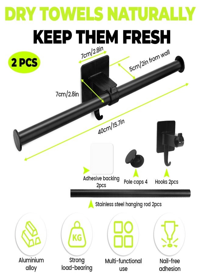Realand 2 Pack Adjustable Towel Bar, Adhesive Towel Rack for Bathroom Wall 16in Hand Towel Holder with Hook Stick on Towel Rod, Move Left or Right - Image 2