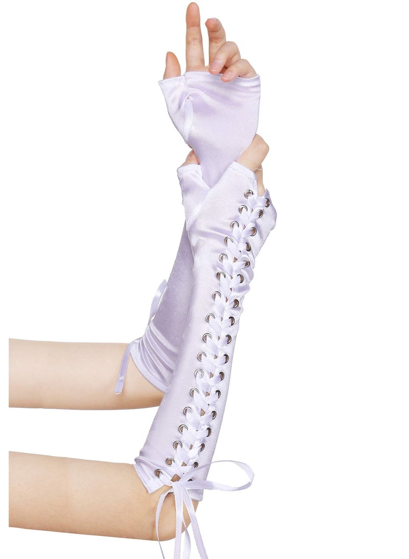 KASTWAVE Lace Up Fingerless Gloves Long Elbow Gloves for Costume Party Lace-up Arm Warmer  - Image 2