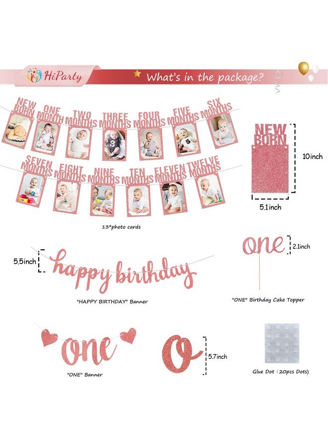 HiParty 1st Birthday Baby Photo Banner, Happy Birthday Banner 17pcs First Birthday Decorations for Girl Newborn to 12 Months, First Birthday Photo Banner Garland Bunting with ONE Cake Topper, Rose Gold - Image 4