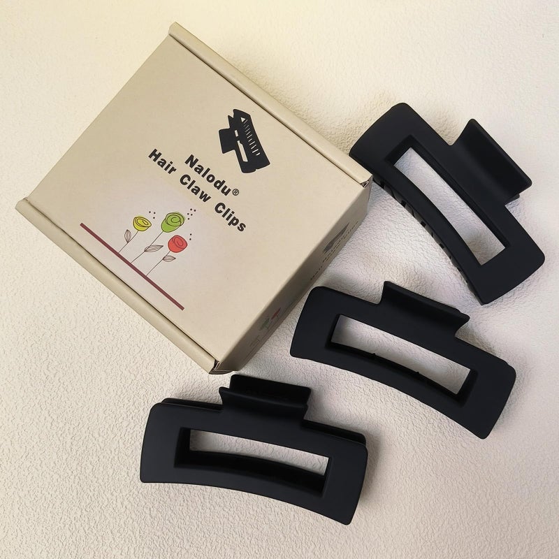 Nalodu Hair Claw Clips Large Square 4 Inch Matte No Slip Big Rectangle Jaw Clip Clamp for Thick Hair Women, 3 Pack Black - Image 4