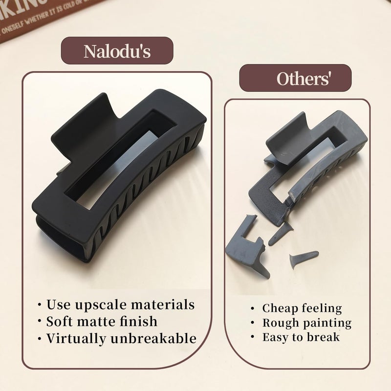 Nalodu Hair Claw Clips Large Square 4 Inch Matte No Slip Big Rectangle Jaw Clip Clamp for Thick Hair Women, 3 Pack Black - Image 5