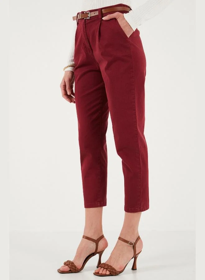 Lela Lela Stretch Cotton Regular Fit High Waist Straight Short Leg Belted Trousers Women's TROUSERS 668YP5335
