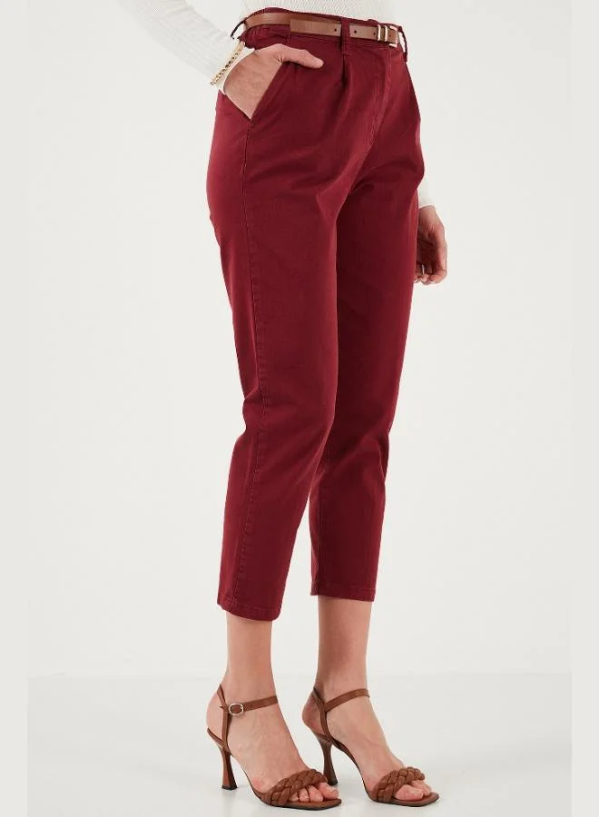 Lela Lela Stretch Cotton Regular Fit High Waist Straight Short Leg Belted Trousers Women's TROUSERS 668YP5335