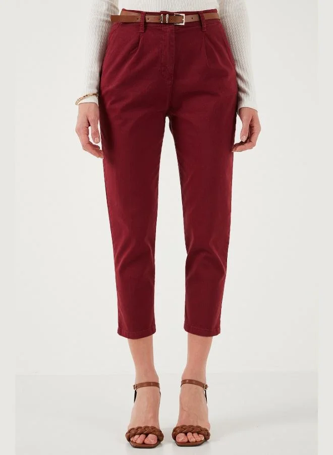 ليلا بنطلون نسائي قطن مطاطي خصر عالي أرجل مستقيمة قصير بحزام