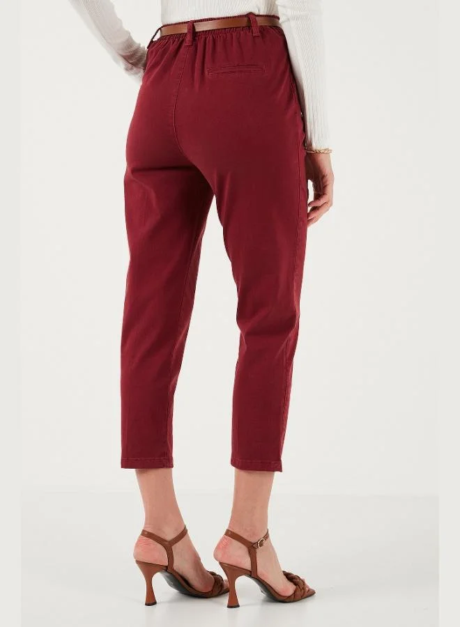 Lela Lela Stretch Cotton Regular Fit High Waist Straight Short Leg Belted Trousers Women's TROUSERS 668YP5335