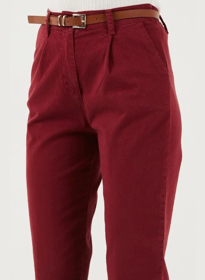 Lela Lela Stretch Cotton Regular Fit High Waist Straight Short Leg Belted Trousers Women's TROUSERS 668YP5335