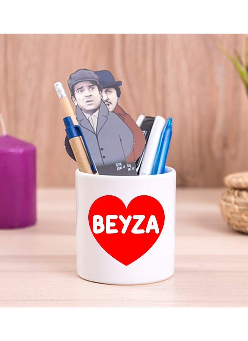 Hediye Dükkanı Gift Shop Personalized Name Written Red Heart Ceramic Pen Holder 