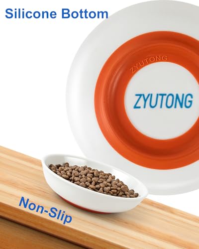 ZYUTONG Ceramic Cat Bowl Whisker Friendly 3 Pack Shallow Wide Cat Food Bowls 55 NonSlip Cats Dishes Silicone Base Dishwasher Microwave Safe Indoor Cats Food Water Bowl Cute Heart Paw Design - Image 3