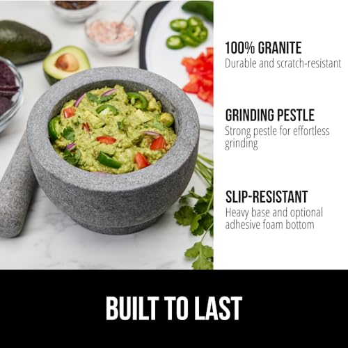 GORILLA GRIP 100 Natural Granite Stone Mortar and Pestle Set 2 Cup NonScratch Base Heavy Duty Unpolished Molcajete Guacamole Salsa Bowl Grind Seeds Herbs Pills Kitchen Lab Muddler Gray - Image 3
