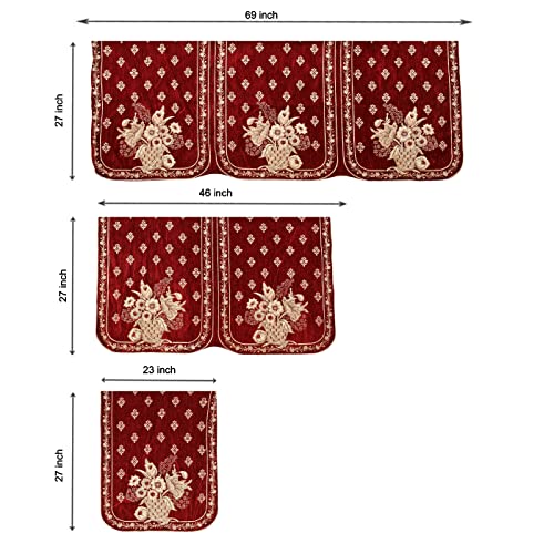 SAWNA HOMES L Shape 7 Seater Velvet Chenille Sofa Cover Set | Printed Sofa Back Covers with Ties | Anti-Slip Royal Look Sofa Protector for 3,2,1 Seater Sofa for Living Room (6 Pcs, Maroon) - Image 2
