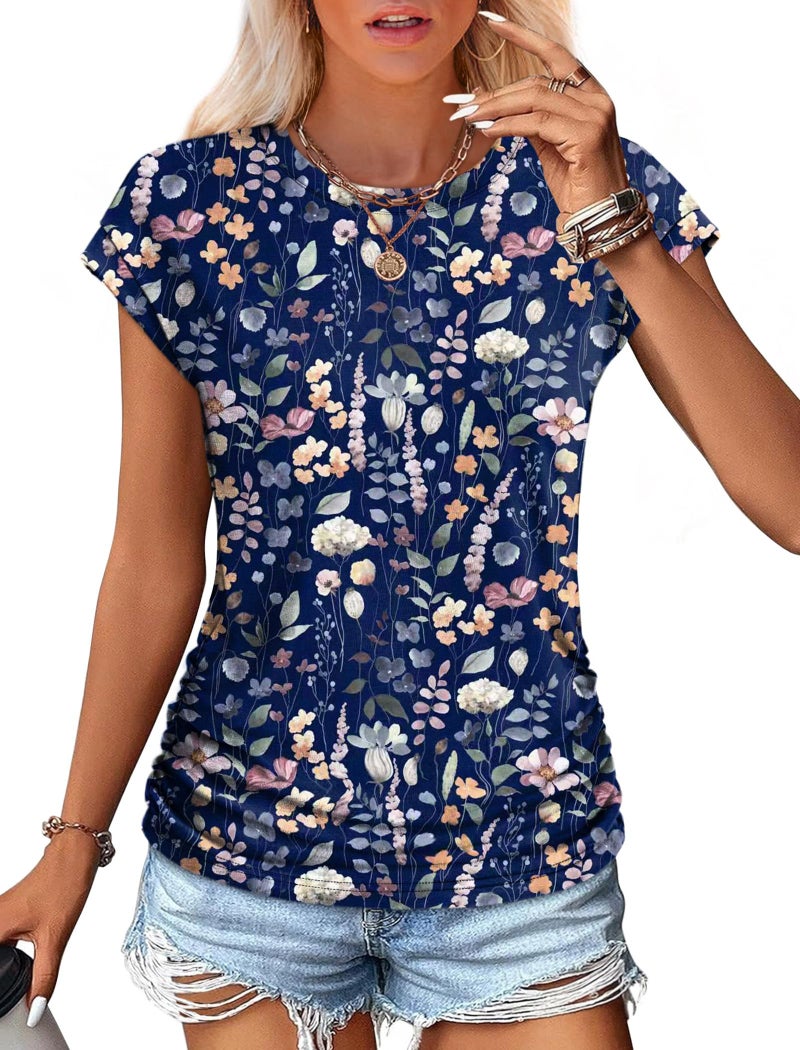 SAMPEEL Blouses for Women Dressy Casual Tops Summer Outfits Beach Vacation Clothes Maternity Ladies Shirts Trendy Date Night Outfit for Women Fahion 2026 Navy Floral M - Image 2