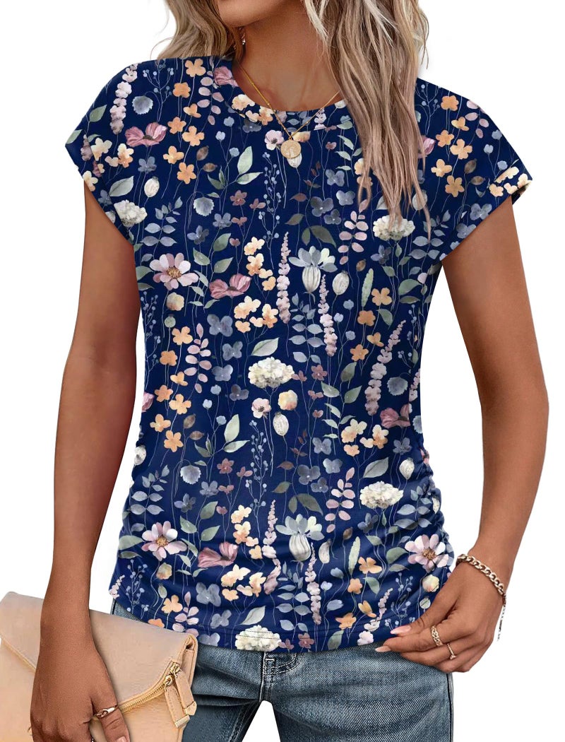 SAMPEEL Blouses for Women Dressy Casual Tops Summer Outfits Beach Vacation Clothes Maternity Ladies Shirts Trendy Date Night Outfit for Women Fahion 2026 Navy Floral M - Image 1