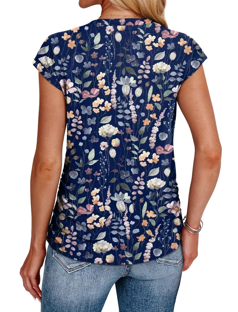 SAMPEEL Blouses for Women Dressy Casual Tops Summer Outfits Beach Vacation Clothes Maternity Ladies Shirts Trendy Date Night Outfit for Women Fahion 2026 Navy Floral M - Image 5