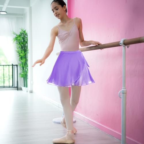 Yolev Women's Ballet Wrap Skirt Chiffon Dance Wrap Skirt with Adjustable Waist Tie Gymnastics Ballet Skirts for Women (Light Purple) - Image 2